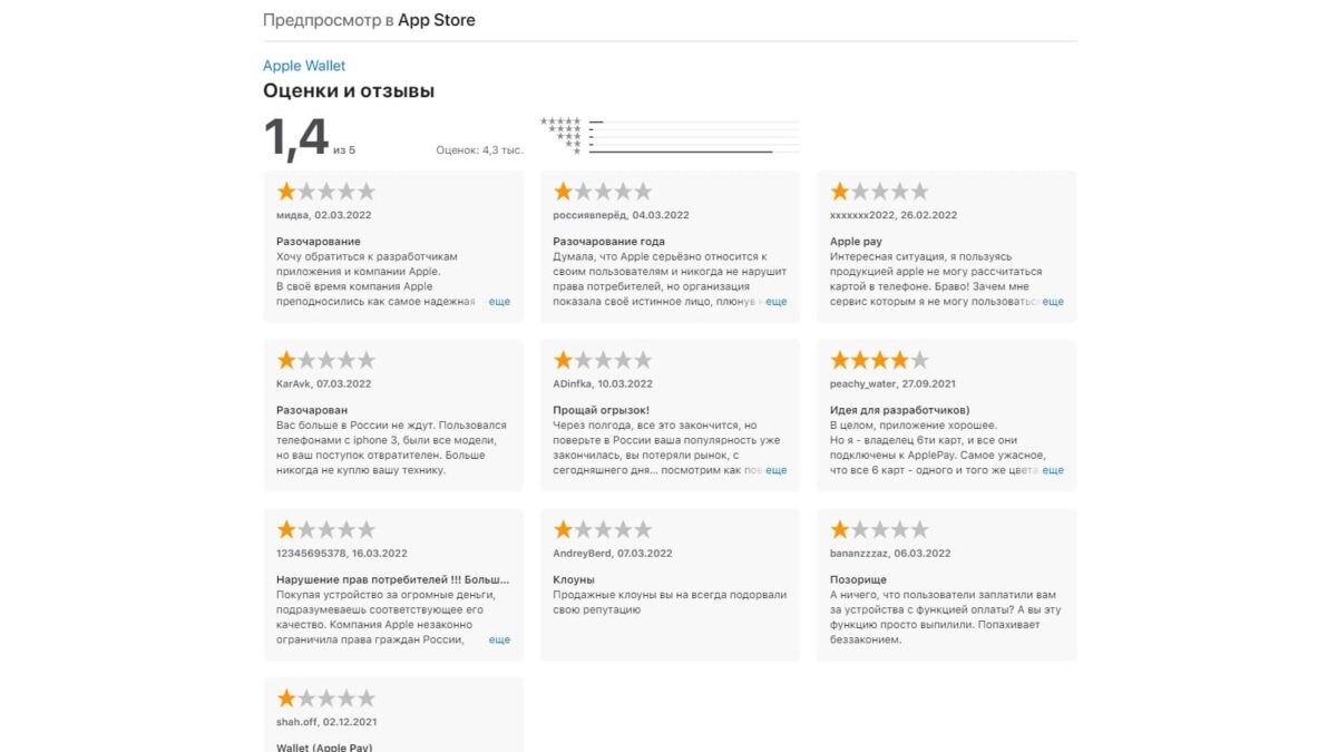 Обрушился рейтинг приложения Wallet в App Store