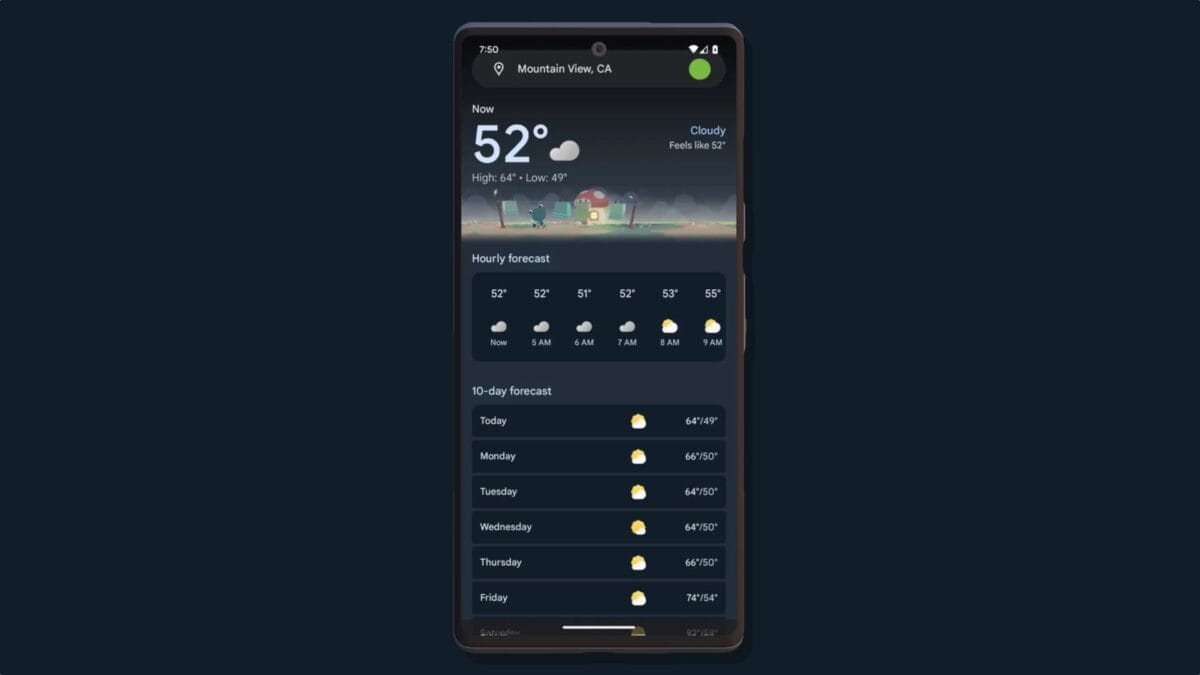 Google обновят дизайн приложения «‎Погода‎» для Android